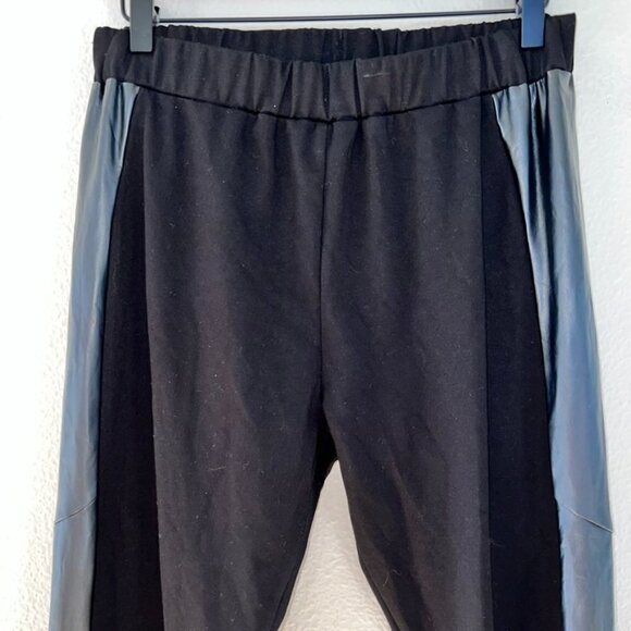 UMGEE Black Faux Leather Side Stripe Pull On Elastic Waist High Rise Leggings - Picture 3 of 6